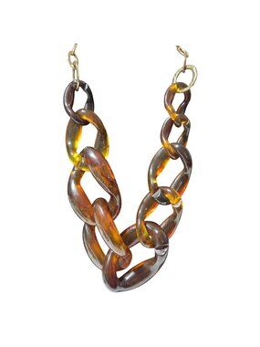 Chunky Amber Look Acrylic Chain Necklace Retro Tortoiseshell Fashion Jewelry